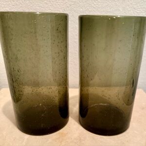 2 ARTLAND Iris Sage, hand blown glass tumblers. 5.75”